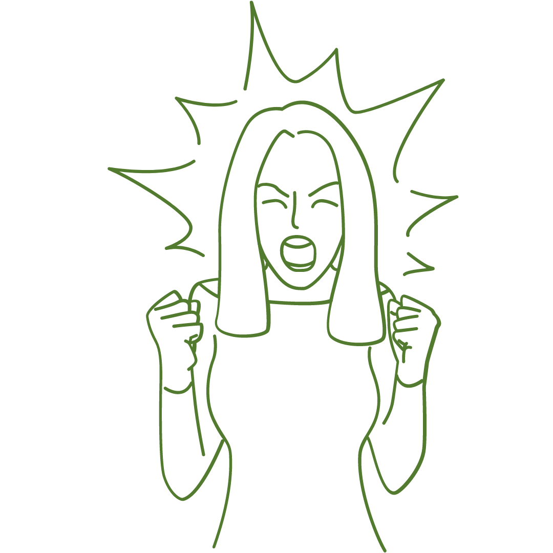 graphic of a woman clenching her fists and looking mad